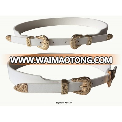 2017 Spring Style Prop 65 Western Thin White Double Buckle belt